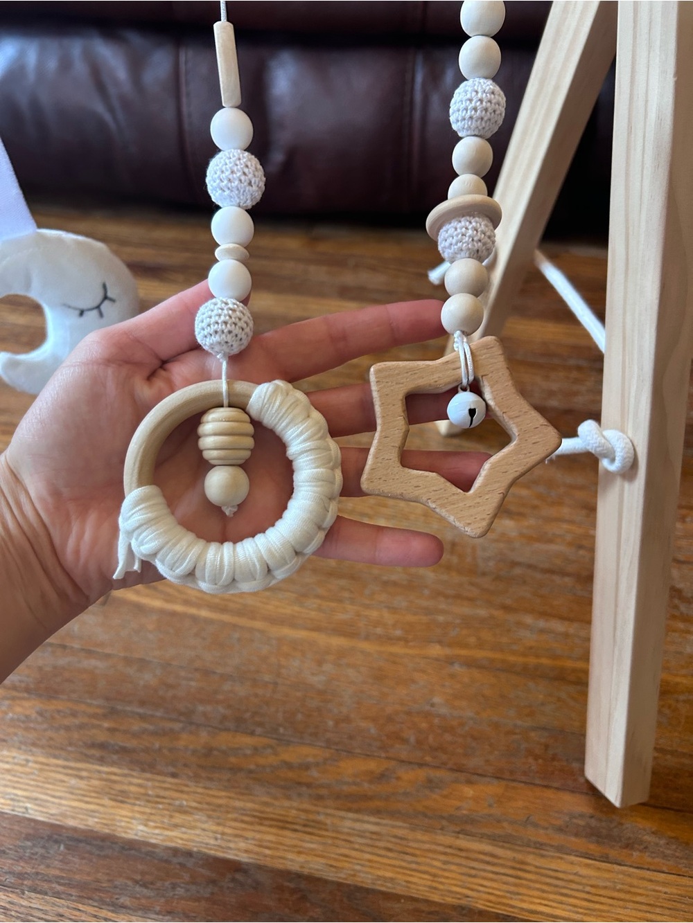 Wooden Baby Play Gym with Hanging Toys - Natural - Picture 5 of 7